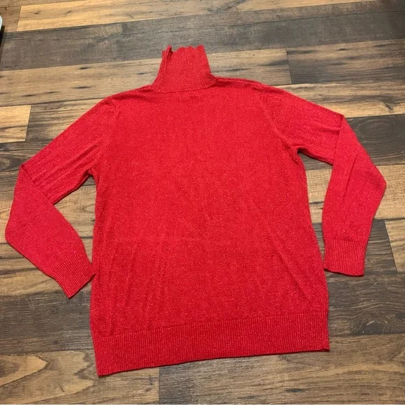 Joseph A. Turtleneck Sweater Women’s XL Red Metallic Stretch Light Weight - Picture 2 of 8